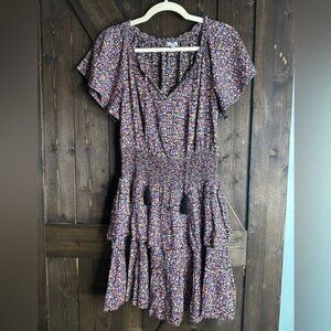 EUC• Patrons of Peace•Size Med• Floral Print• Tiered Ruffle Skirt•Smock Waist